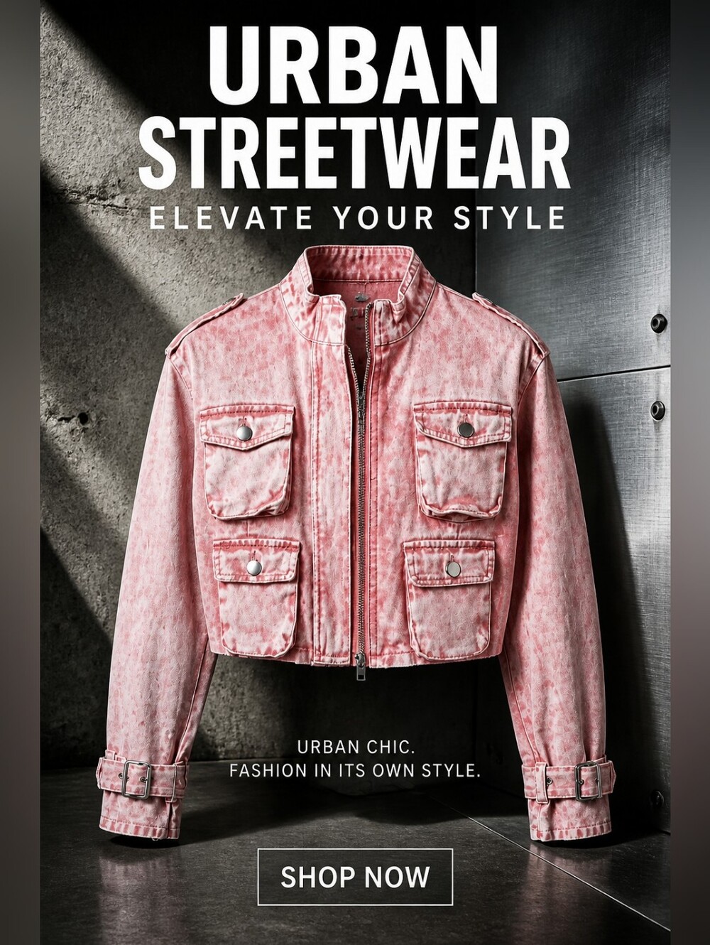 Fashion Nova Washed Pink Cropped Utility Jacket